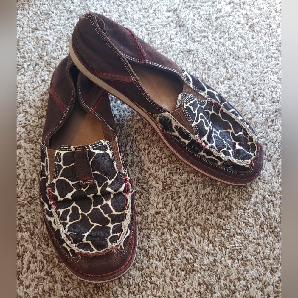 Ariat Cow Print Cruiser Leather Loafer Shoes Women's Size 7.5